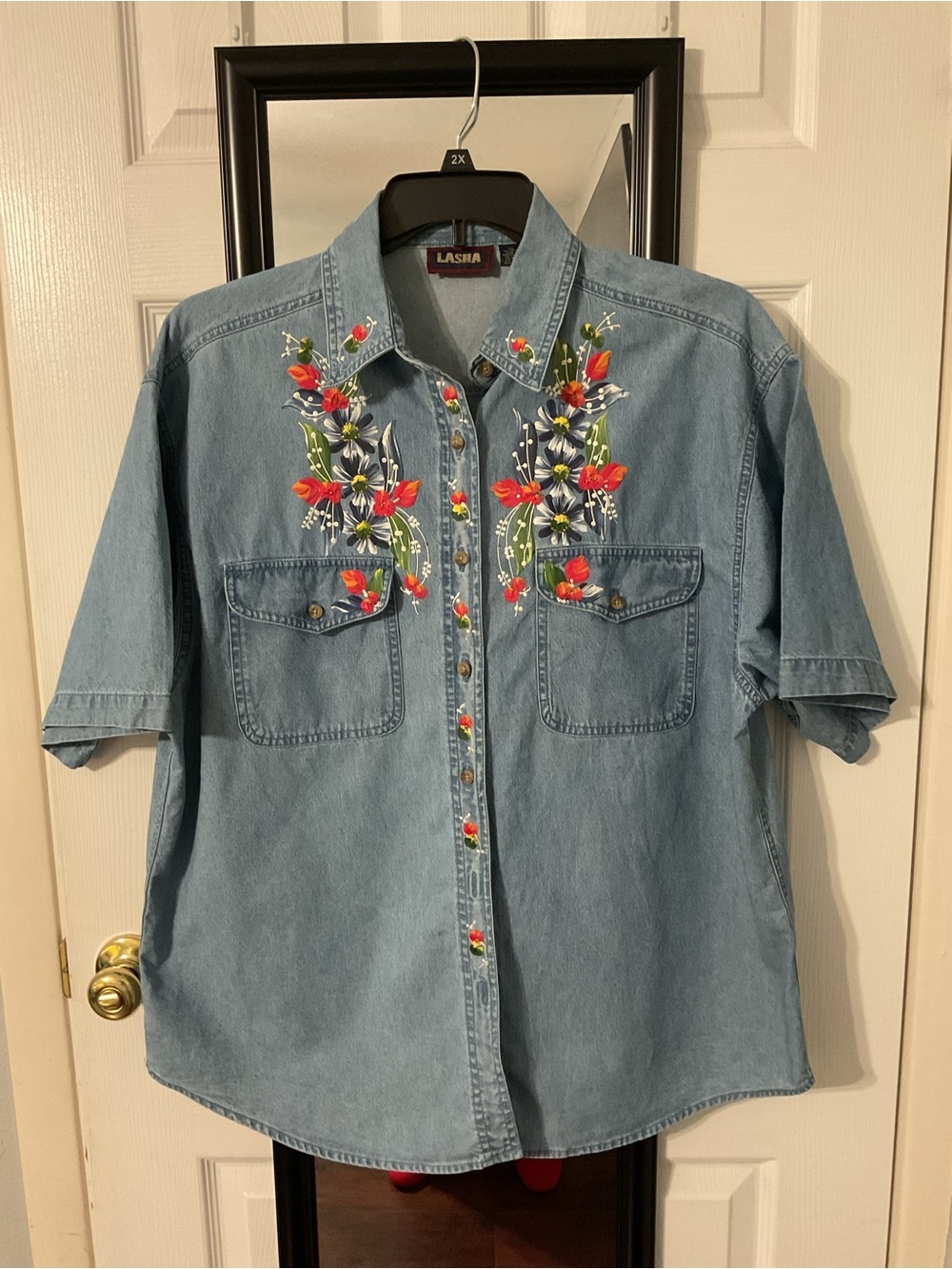 Hand Painted Light Blue Denim Button-Down Shirt